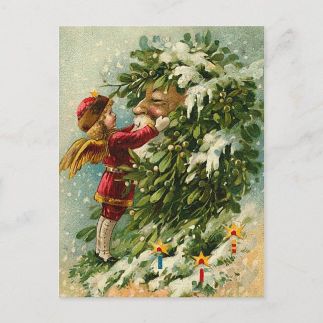 Victorian Christmas Faerie and Santa Holiday Postcard (Front)
