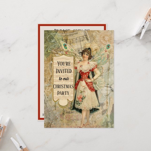 Victorian Christmas Fairy Announcing Music Invitation (Front/Back In Situ)