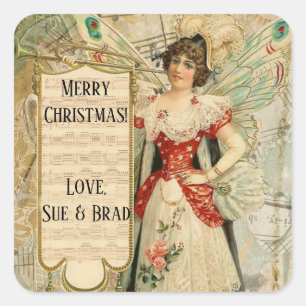 Victorian Christmas Fairy Announcing Music Square Sticker