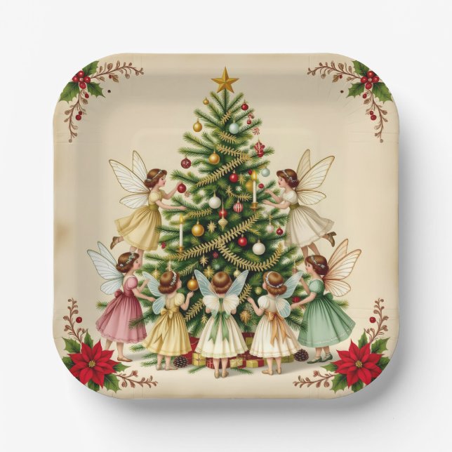 Victorian Christmas Fairy Gathering Paper Plate (Front)