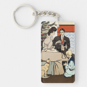 Victorian Christmas Family Antique Camera Art Key Ring