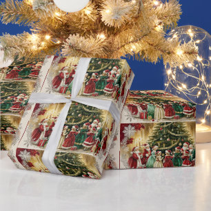 Victorian Christmas Gathering near Christmas Tree Wrapping Paper