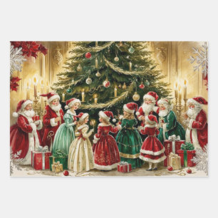 Victorian Christmas Gathering near Christmas Tree  Wrapping Paper Sheet