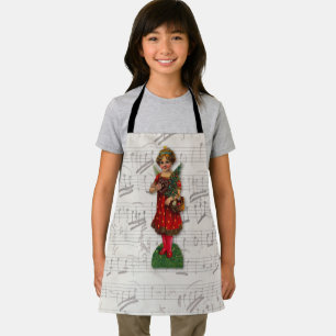 Victorian Christmas Girl Angel Antique Music Sheet Apron