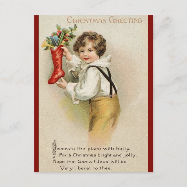 Victorian Christmas Greeting with Poem - Holiday Postcard (Front)