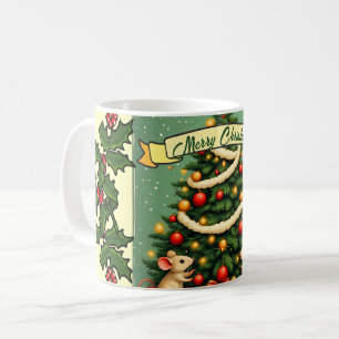 Victorian Christmas Happy Mice Red Green Holly Coffee Mug