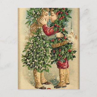 Victorian Christmas Kiss Retro Vintage Holiday Postcard