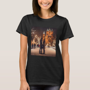 Victorian Christmas Lovers Skating Art Print T-Shirt