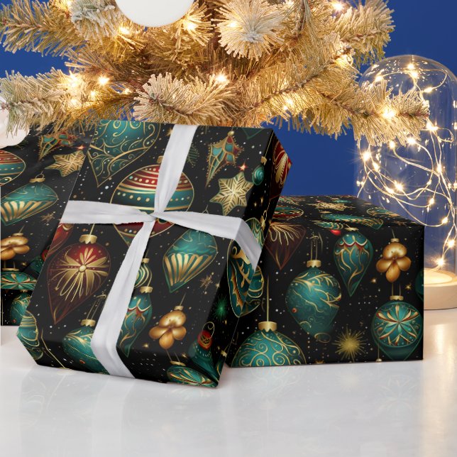 Victorian Christmas Ornaments with Gold Accents  Wrapping Paper (Holidays)