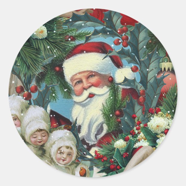 Victorian Christmas Portrait Classic Round Sticker (Front)
