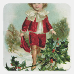 Victorian Christmas postcard depicting a boy Square Sticker