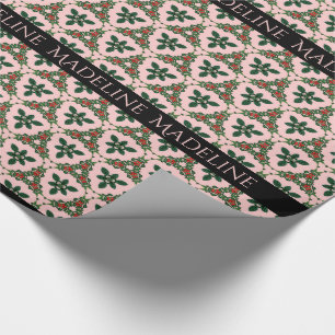 Victorian Christmas Pretty in Pink Monogram Wrapping Paper