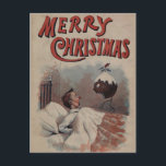 Victorian Christmas Pudding Surprise Holiday Postcard<br><div class="desc">A fanciful Victorian Christmas card showing a Christmas pudding surprising a man in his bed.</div>
