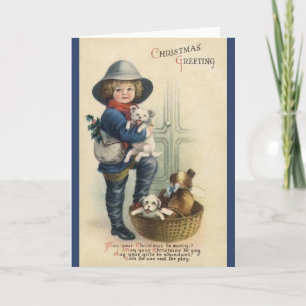Victorian Christmas Puppies Greeting Card