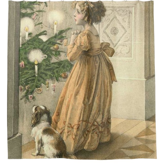 Victorian Christmas Retro Vintage Holiday Shower Curtain (Front)