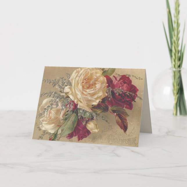 Victorian Christmas Roses Folded Holiday Card (Front)