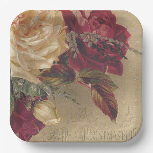Victorian Christmas Roses Paper Plate