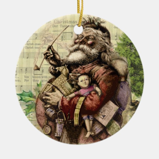 Victorian Christmas Santa Claus Artwork Painting Ceramic Tree Decoration (Front)