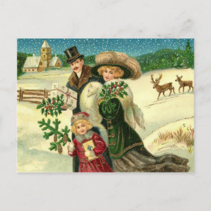 Victorian Christmas Scene In The Snow Postcard