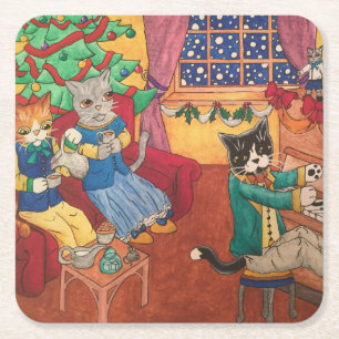 Victorian Christmas Square Paper Coaster