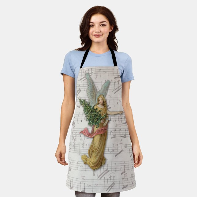 Victorian Christmas Tree Angel Antique Music Sheet Apron (Worn)