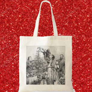 Victorian Christmas Tree Family Antique Holiday  Tote Bag