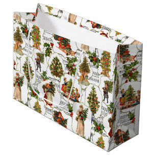 Victorian Christmas Trees, Holly & Music Large Gift Bag