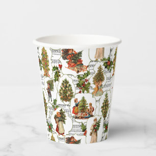 Victorian Christmas Trees, Holly & Music Paper Cups