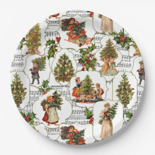Victorian Christmas Trees, Holly & Music Paper Plate