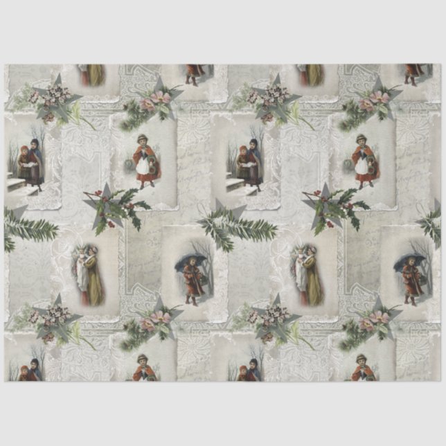 Victorian Christmas Vignettes w/Winter Greenery Tissue Paper (Front)