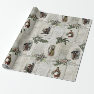 Victorian Christmas Vignettes w/Winter Greenery Wrapping Paper