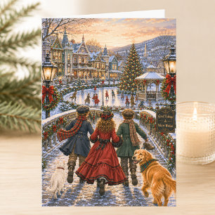 Victorian Christmas Village Merry Christmas Card