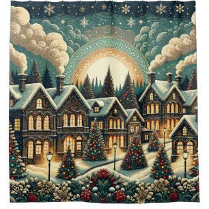 “Victorian Christmas Village” Shower Curtain