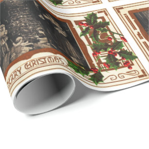 Victorian Christmas Vintage Family Holly Wrapping Paper