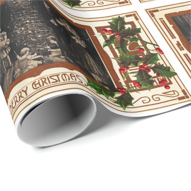 Victorian Christmas Vintage Family Holly Wrapping Paper (Roll Corner)
