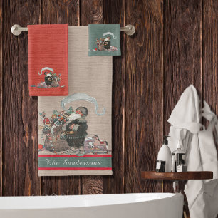 Victorian Christmas vintage Old World Santa Claus Bath Towel Set