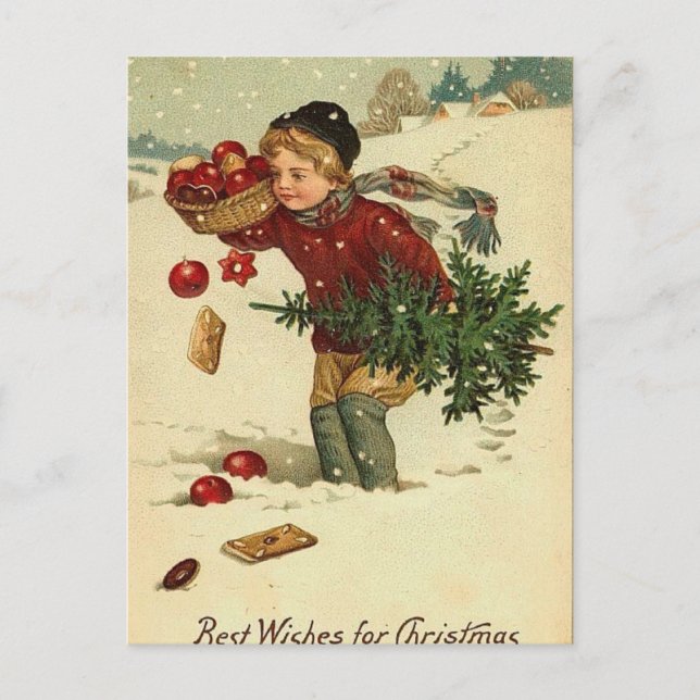 Victorian Christmas Vintage Retro Art Holiday Postcard (Front)