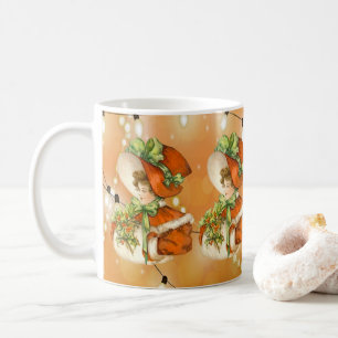 Victorian ChristmasLady Orange Background w/Lights Coffee Mug