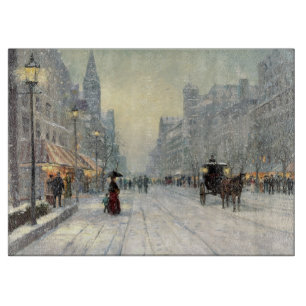 Victorian City Christmas Street Scene Cutting Board