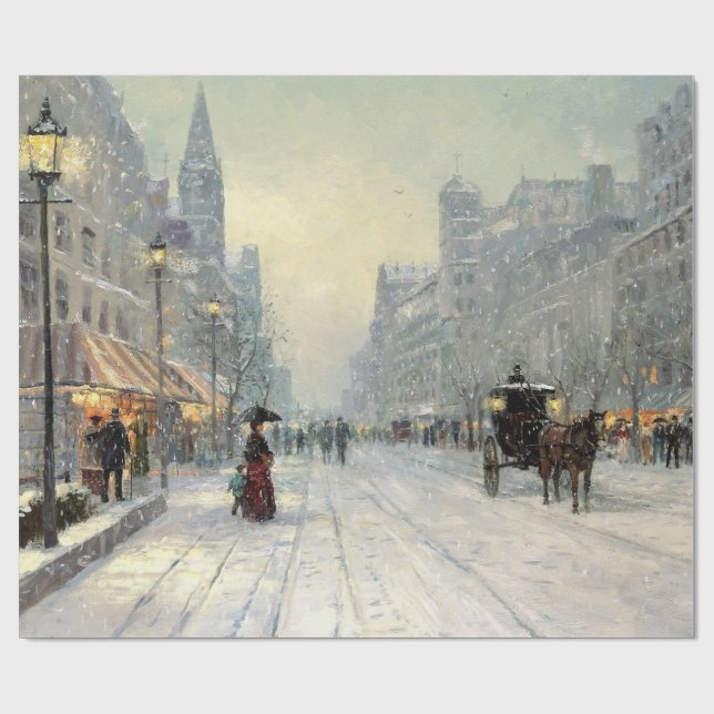 Victorian City Christmas Street Scene Wrapping Paper (Flat)