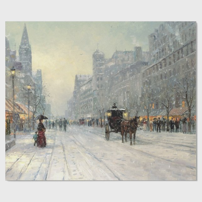 Victorian City Christmas Street Scene Wrapping Paper (Flat)