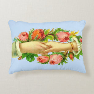 Victorian clasped hands print decorative cushion