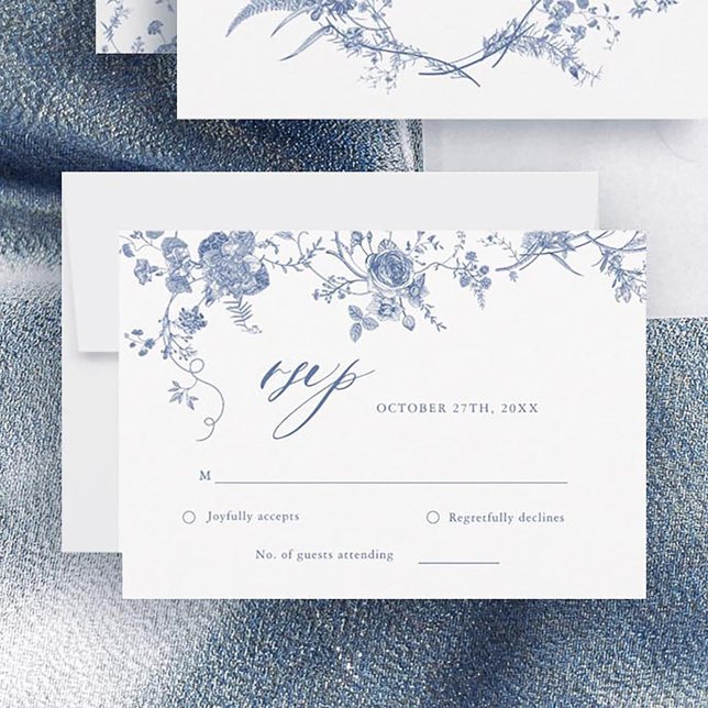 Victorian Classic Blue Floral Wedding RSVP Card (Creator Uploaded)
