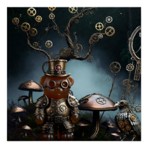 Victorian Clockwork Gummy Bear Mechanical Raven Poster