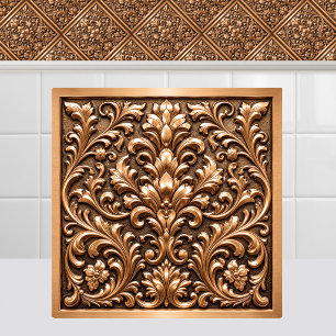 Victorian Copper Embossed Metal Damask Ceiling Tile