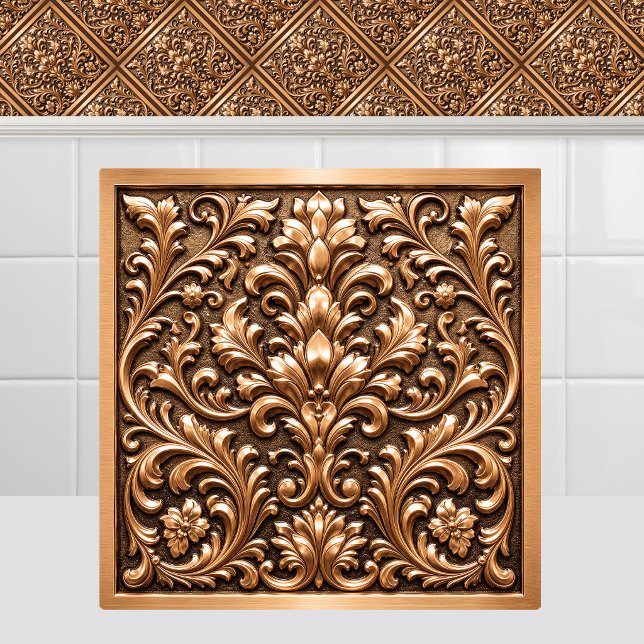 Victorian Copper Embossed Metal Damask Ceiling Tile (Victorian Copper Embossed Metal Damask Ceiling Ceramic Tile)
