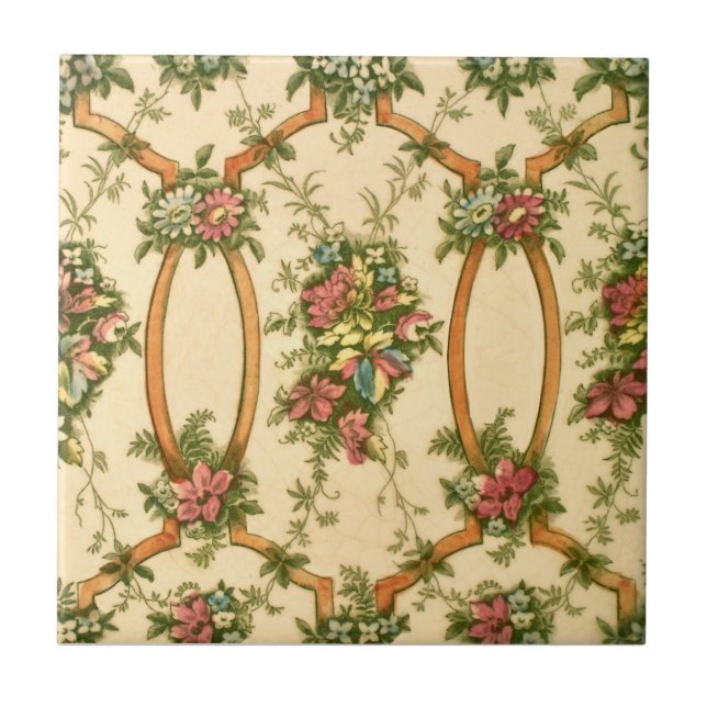 Victorian Corn Bros. Overall Floral Pattern Repro Tile (Front)