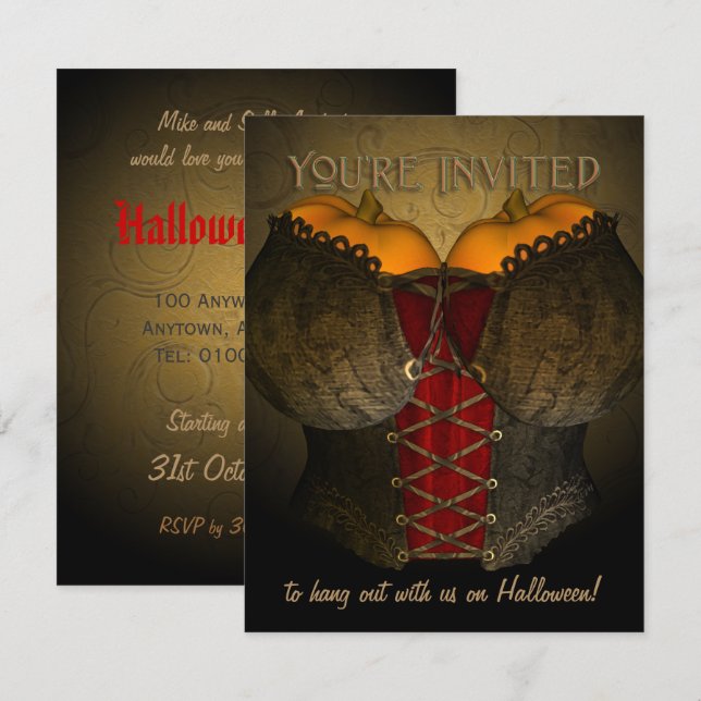 Victorian Corset Funny Halloween Invitation (Front/Back)