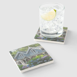 Victorian Cottage in Blue - Martha's Vineyard Stone Coaster