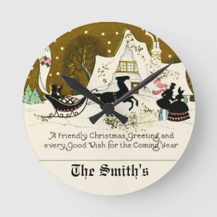 Victorian Country Christmas Round Clock